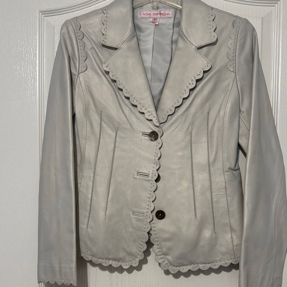 Via Spiga Women's Cream Leather Jacket